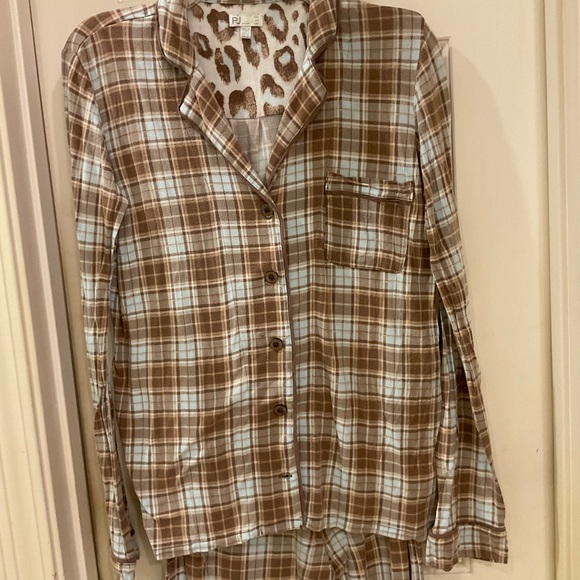 PJ Luxe Pajamas, Brown Plaid Soft Knit Fabric with Stretch, Soft and Comfy, Sz S - Picture 2 of 15